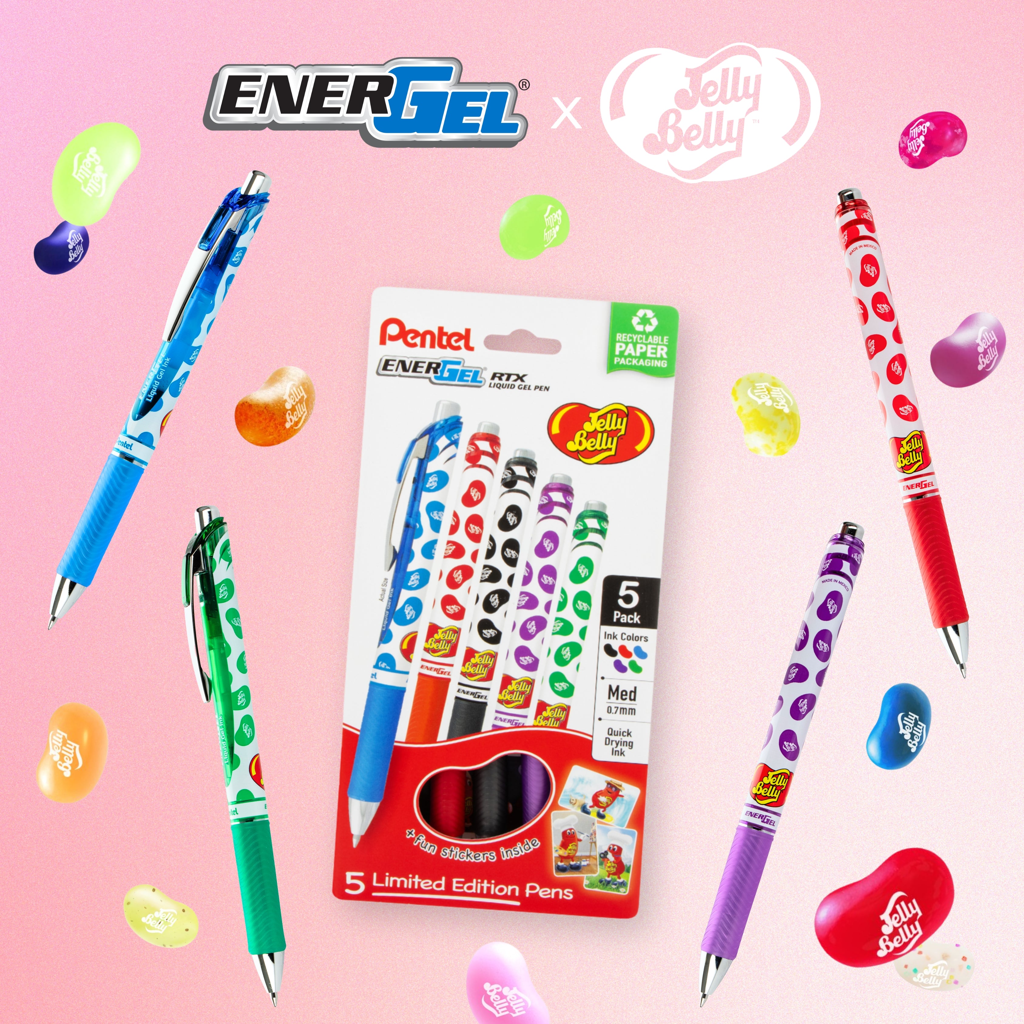 EnerGel x Jelly Belly (0.7mm) Assorted 5-Pk Liquid Gel Pens