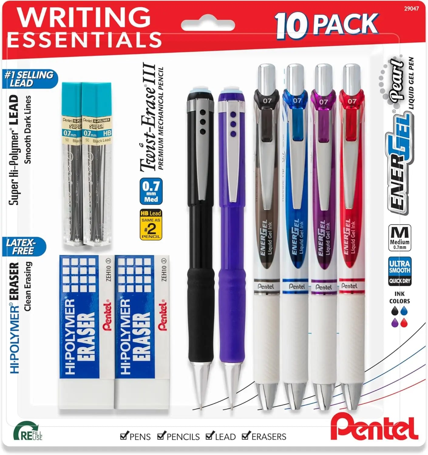 Pentel Writing Essentials 10 pack - 4 EnerGel gel pens, 2 Twist