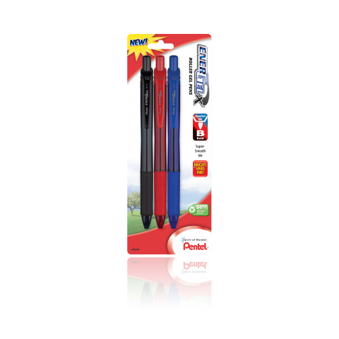 EnerGel®- X™ RollerGel Pen Bold Line, Metal Tip, 3 Pack - Assorted