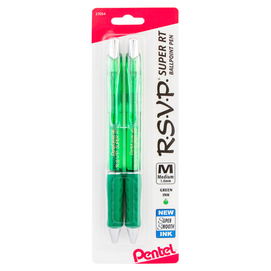 RSVP Super RT Ballpoint Pen, (1.0mm) Medium Line, Green Ink, 2-Pk