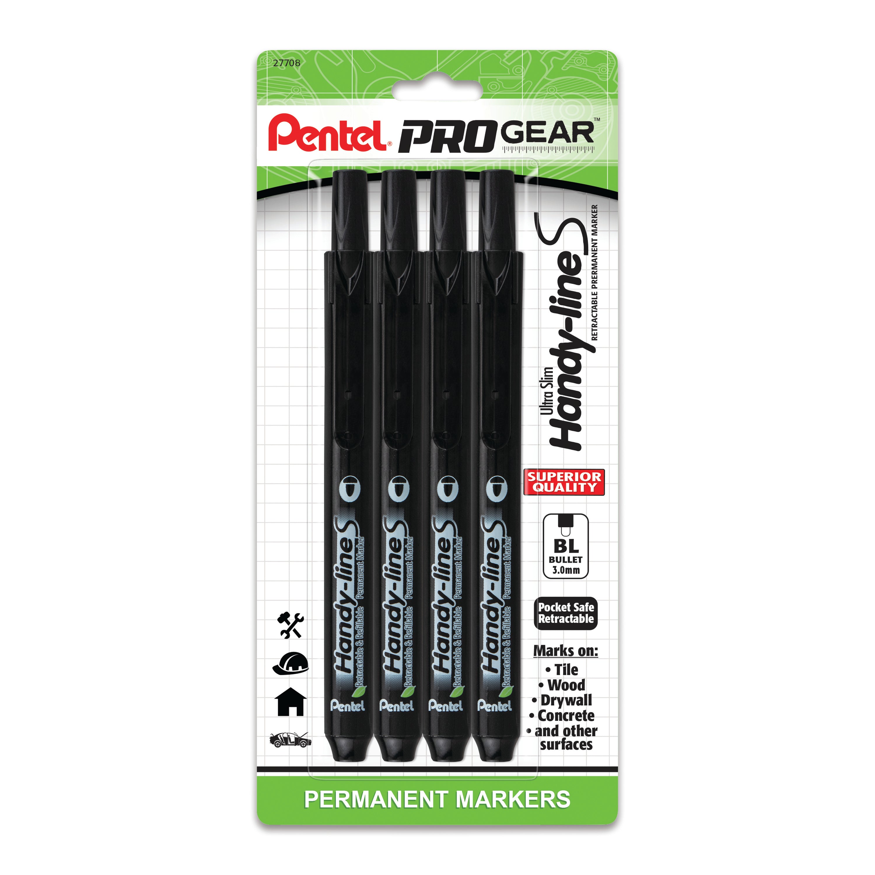 Pentel ProGear Handy-line S Permanent Marker - Assorted Ink 4-pk – Pentel  of America, Ltd.