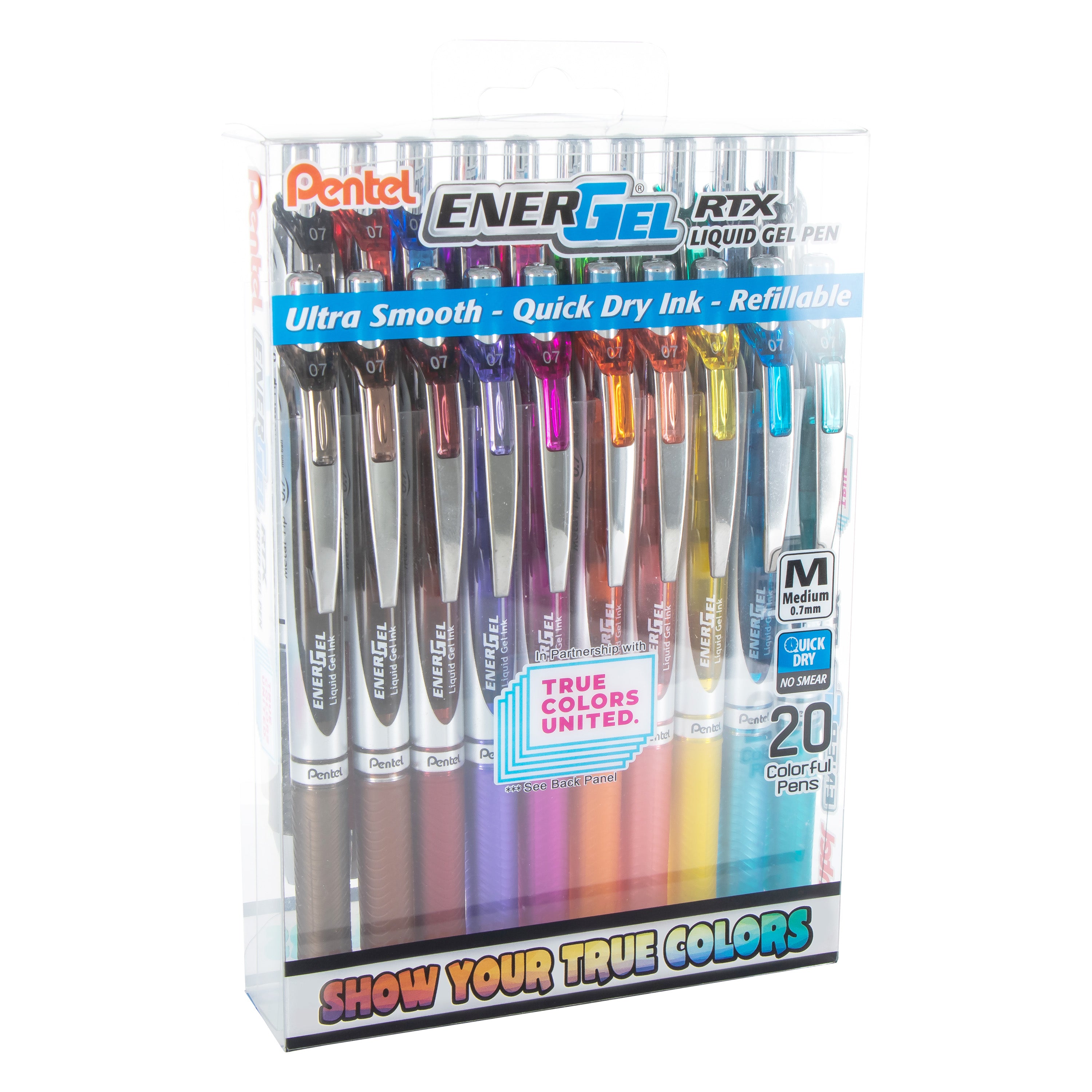 Pentel EnerGel RTX Retractable Liquid Gel Pen, (0.7mm) Metal Tip, Medium  Line, Black Ink 2-Pk 