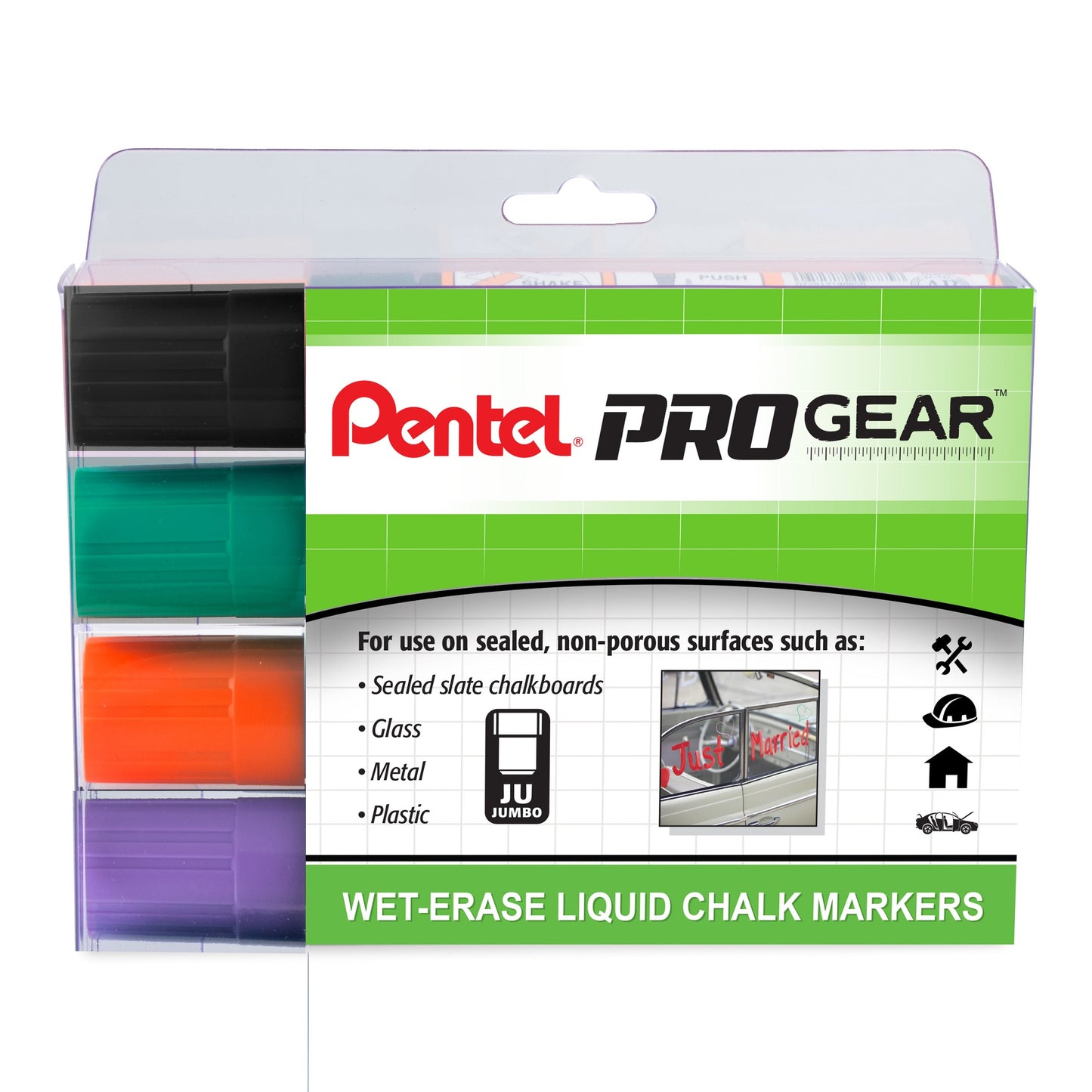 Pentel ProGear Wet Erase Chalk Marker - Assorted (A/D/F/V) Jumbo Tip - 4-pk