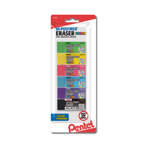 Pentel Hi-Polymer Erasers - Small, Assorted Colors, Set of 6