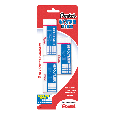 Pentel Hi-Polymer Block Eraser, White, 3-Count