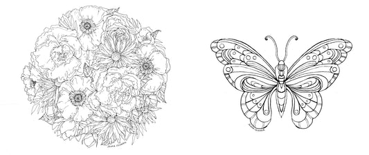 Coloring Pages - Flowers and Butterfly