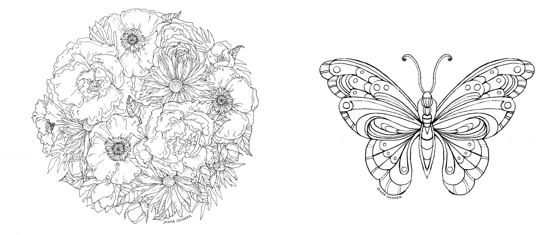 Coloring Pages - Flowers and Butterfly