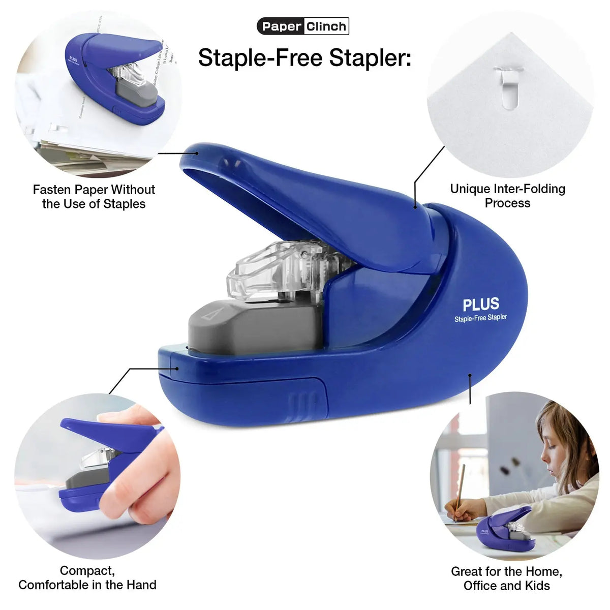 PLUS Paper Clinch staple-free stapler for small document sets