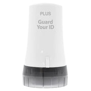 White compact privacy roller stamp with Guard Your ID branding and a clear roller base for covering personal information on mail labels and documents