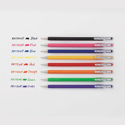 Pentel Arts Hybrid MATTEHOP Gel Roller, 1.0mm, Matte Assorted Colors, Pack of 8 Pens