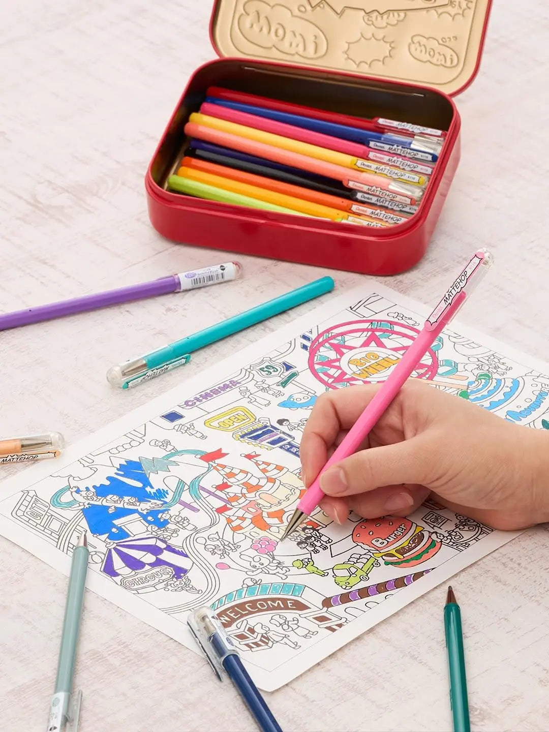 Pentel MATTEHOP Color Gel Pen Set, (1.0 mm), 21 Colors, with Metal Box  Pentel of America, Ltd.