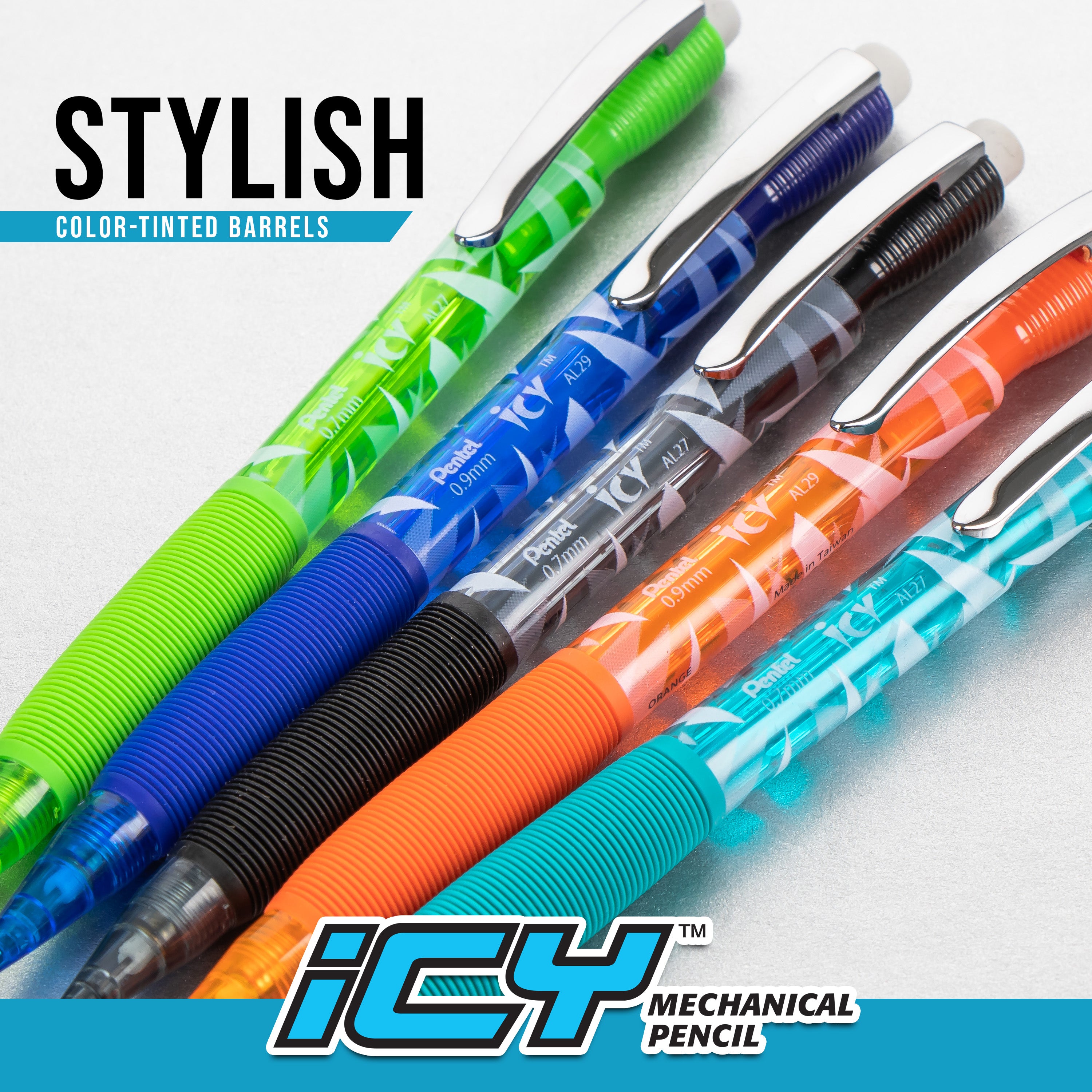 Pentel ICY Mechanical Pencil, (0.9mm), Assorted Barrels, 5-Pk
