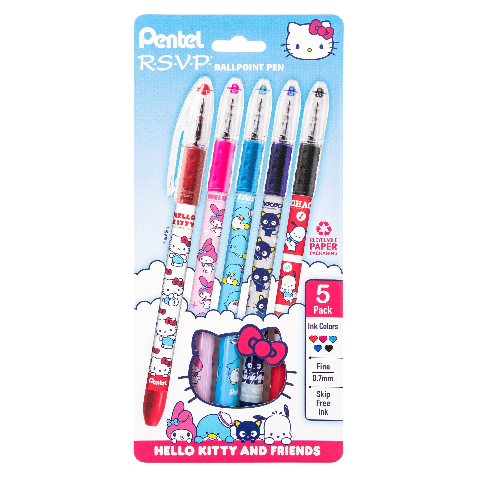 Pentel RSVP ballpoint pens with Hello Kitty design on packaging