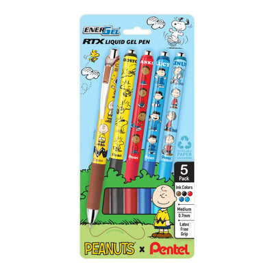 PEANUTS x Pentel EnerGel RTX Gel Pens, Friends Limited Edition Barrels, 0.7mm, Assorted Ink, 5-pk