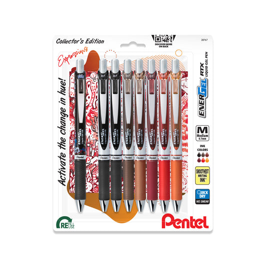 EnerGel RTX Retractable Liquid Gel Pen, Change Expressions Pack, (0.7mm) Medium Line, Assorted Ink, 8-Pk 