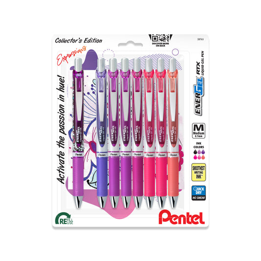 EnerGel RTX Retractable Liquid Gel Pen, Passion Expressions Pack, (0.7mm) Medium Line, Assorted Ink, 8-Pk 