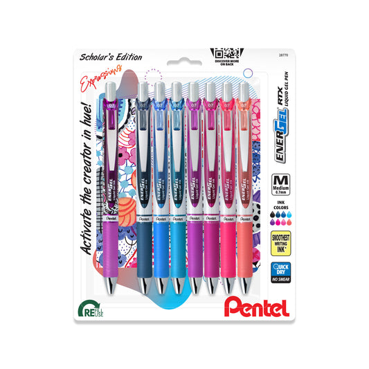 EnerGel RTX Retractable Liquid Gel Pen, Creator Expressions Pack, (0.7mm) Medium Line, Assorted Ink, 8-Pk 