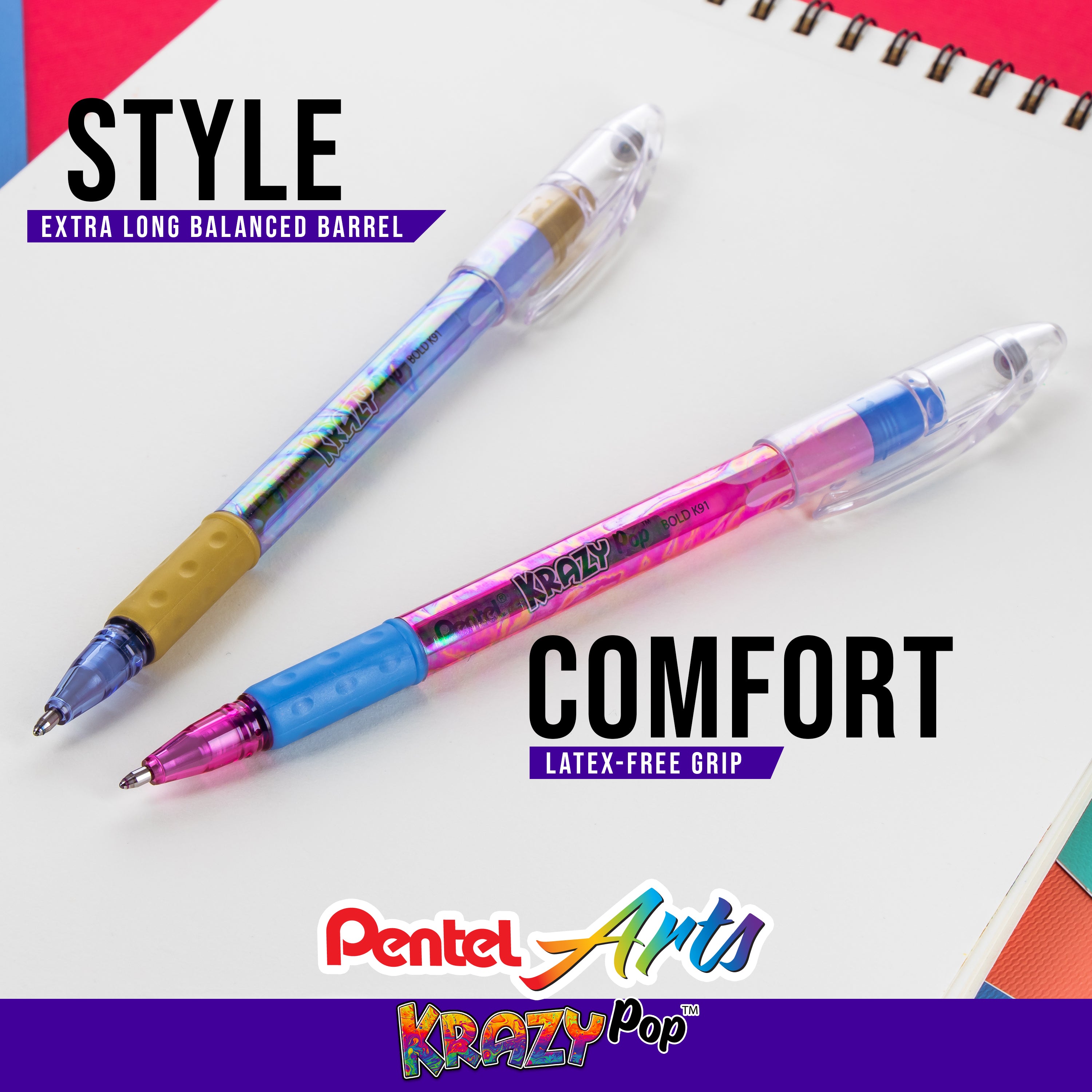 Pentel Sparkle and Krazy Pop, Metallic Gel Ink Pen, (1.0mm), Bold Line, Assorted Ink Colors, 12-Pk