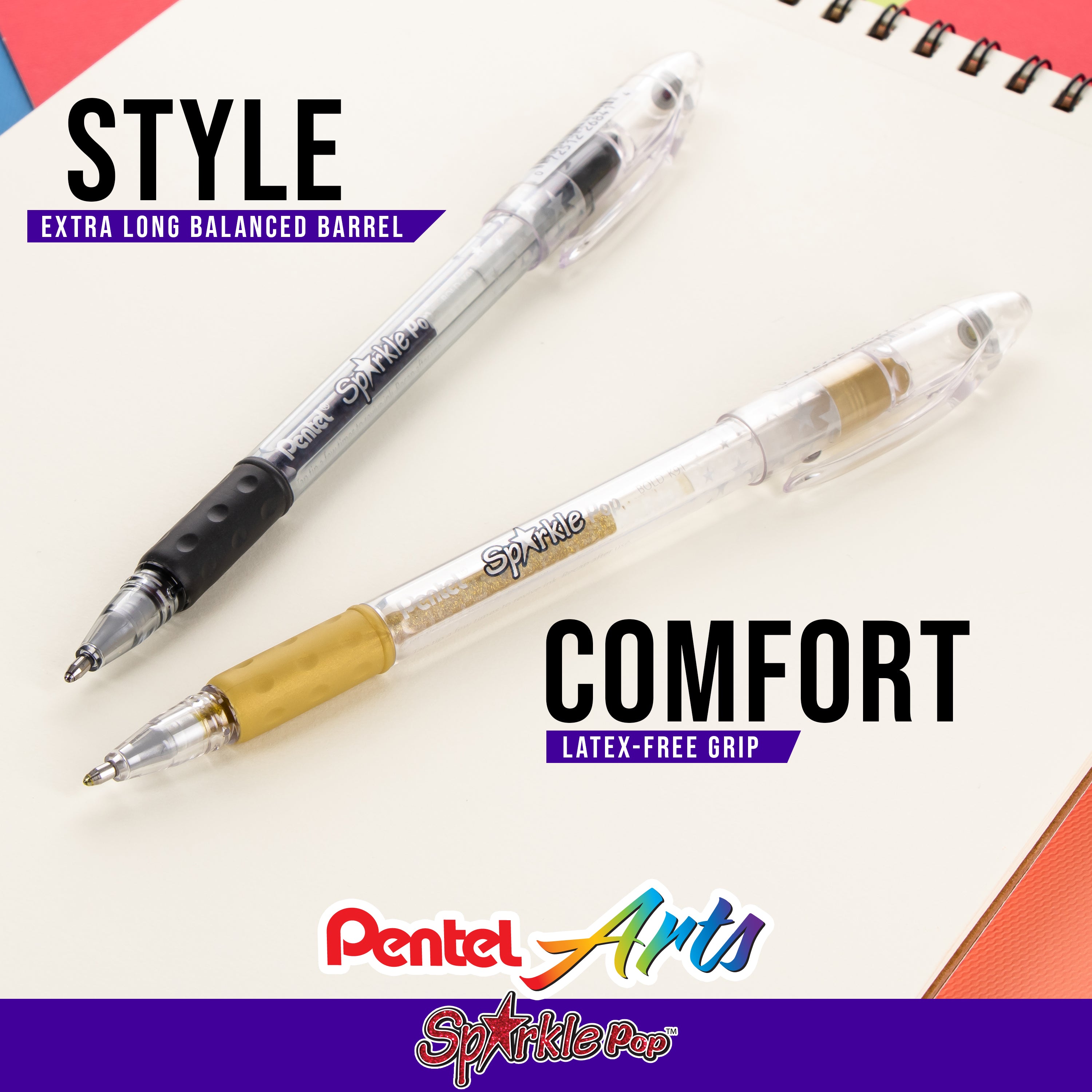 Pentel Sparkle and Krazy Pop, Metallic Gel Ink Pen, (1.0mm), Bold Line, Assorted Ink Colors, 12-Pk