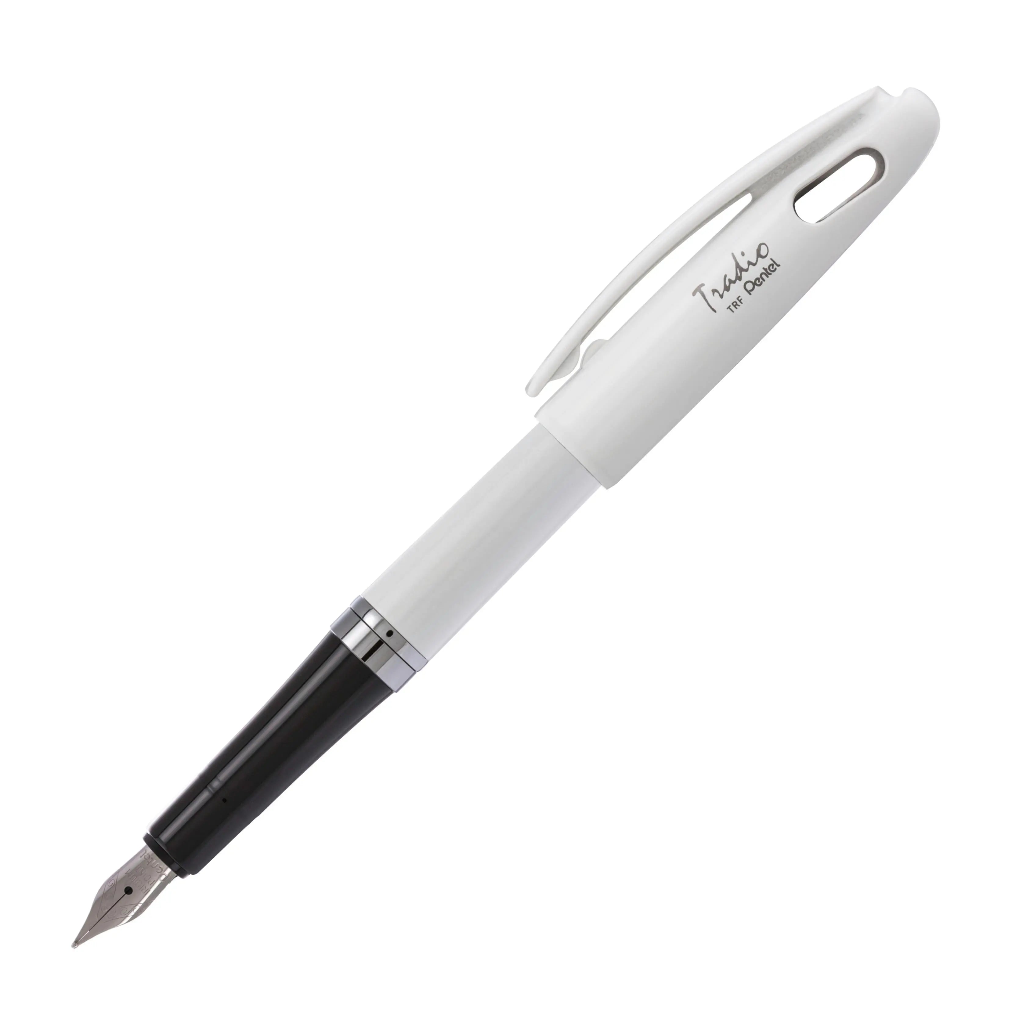 Tradio Fountain Pen, Medium Line, Metal Nib, White Barrel, Blue Ink Pentel of America, Ltd.