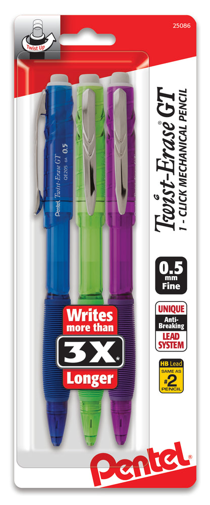 Twist-Erase GT Mechanical Pencil - 3-pack Assorted Colors