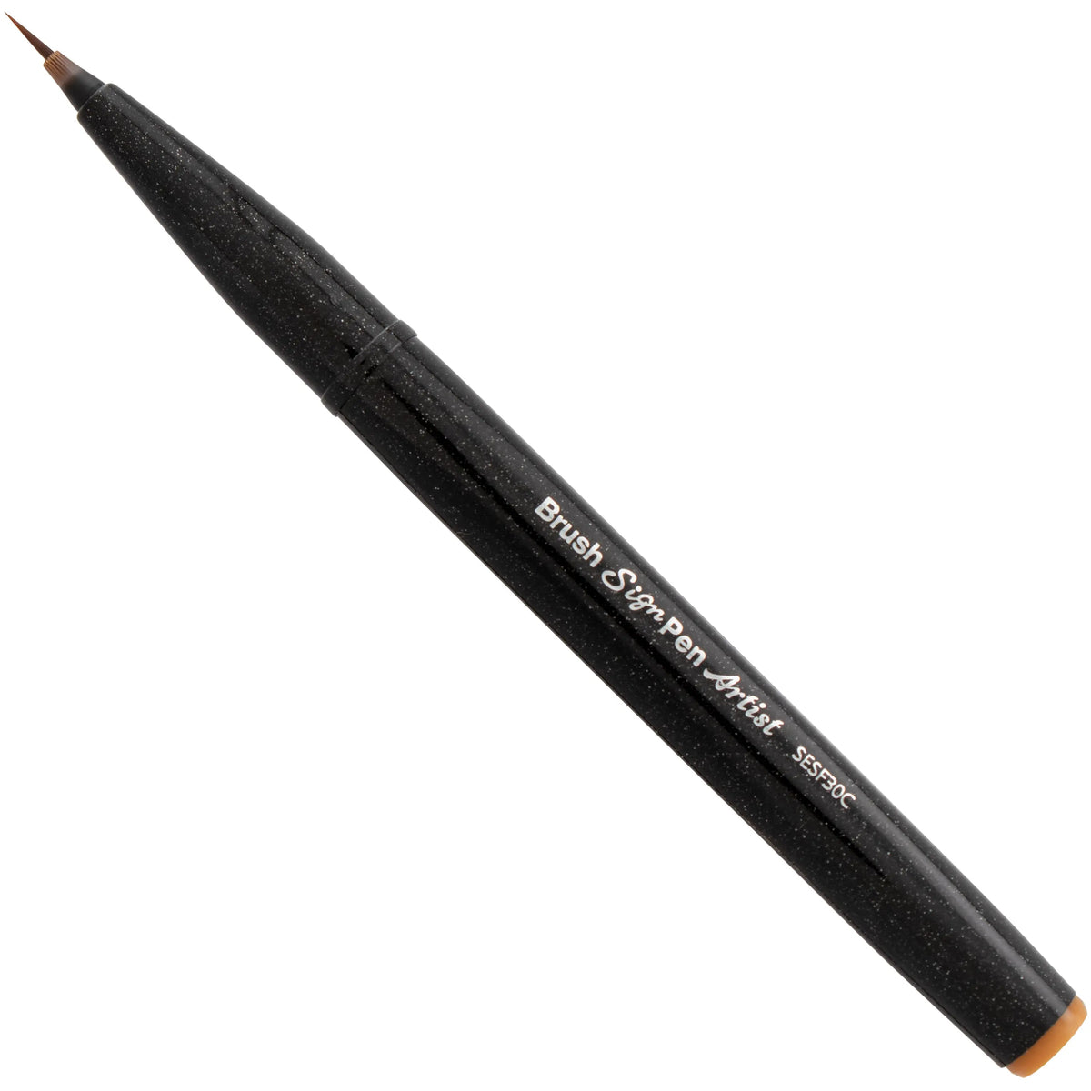 Black micro brush pen with a fine flexible tip and orange end cap for precise lettering drawing and detailed artwork