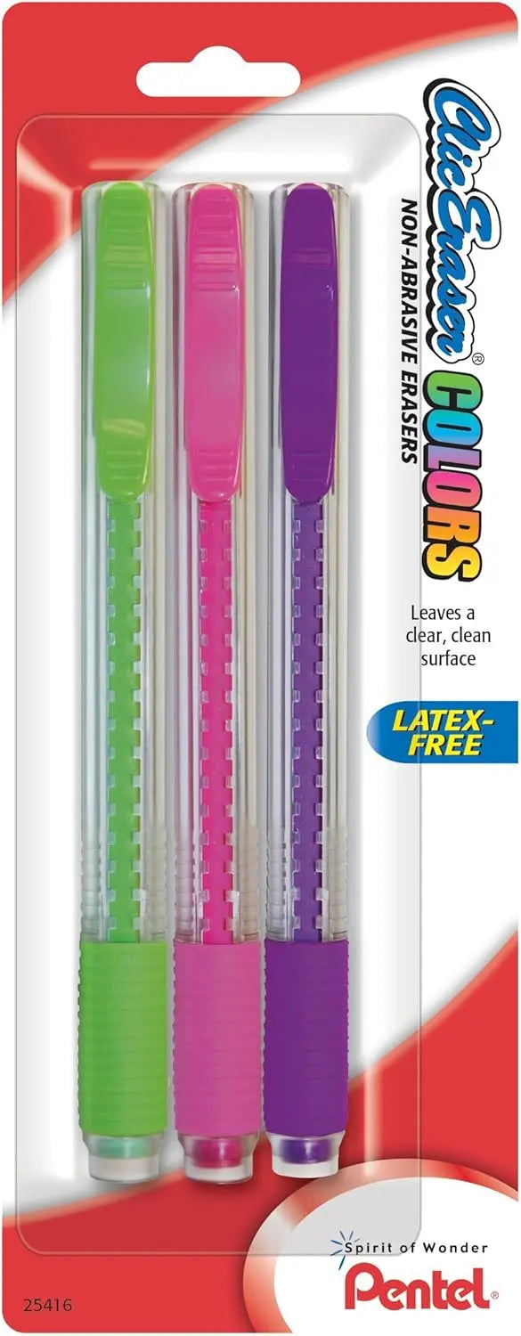 Clic Eraser Colors - Assorted 3 - pack - Pentel of America, Ltd.