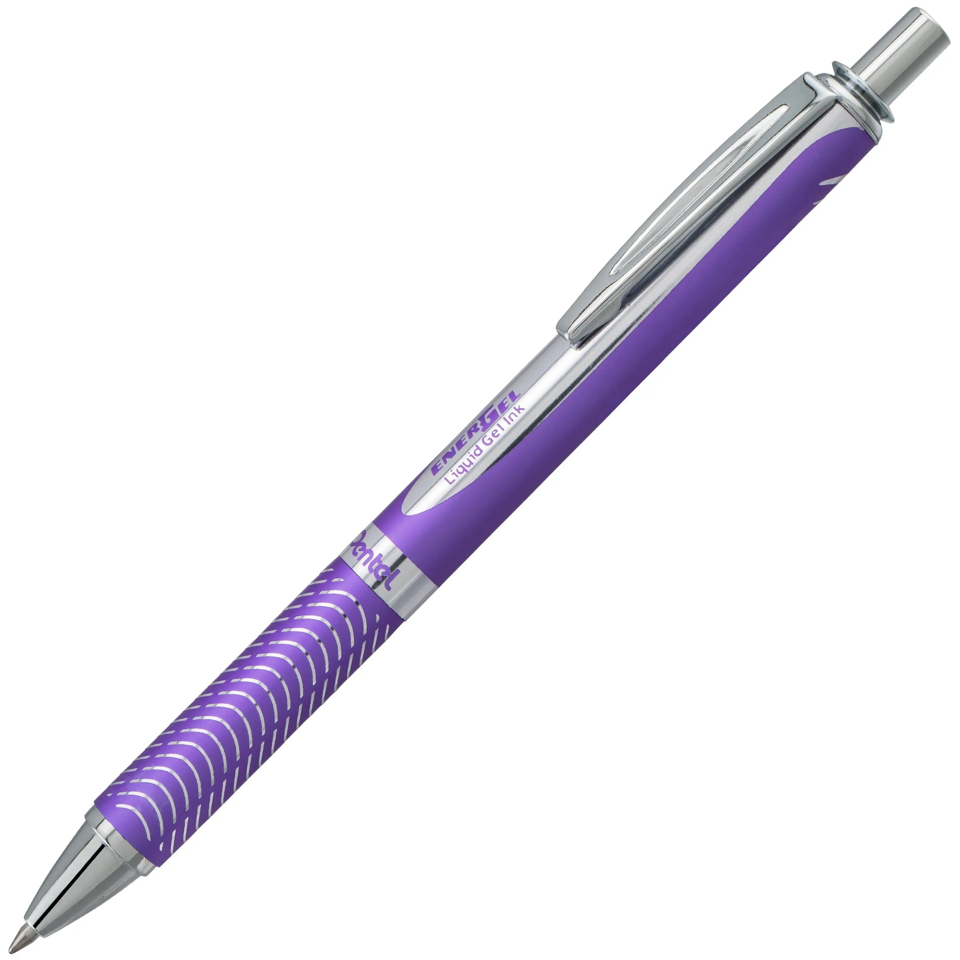 Sleek violet retractable gel pen with metal tip and comfortable grip, designed for smooth, consistent writing and premium performance in everyday use.