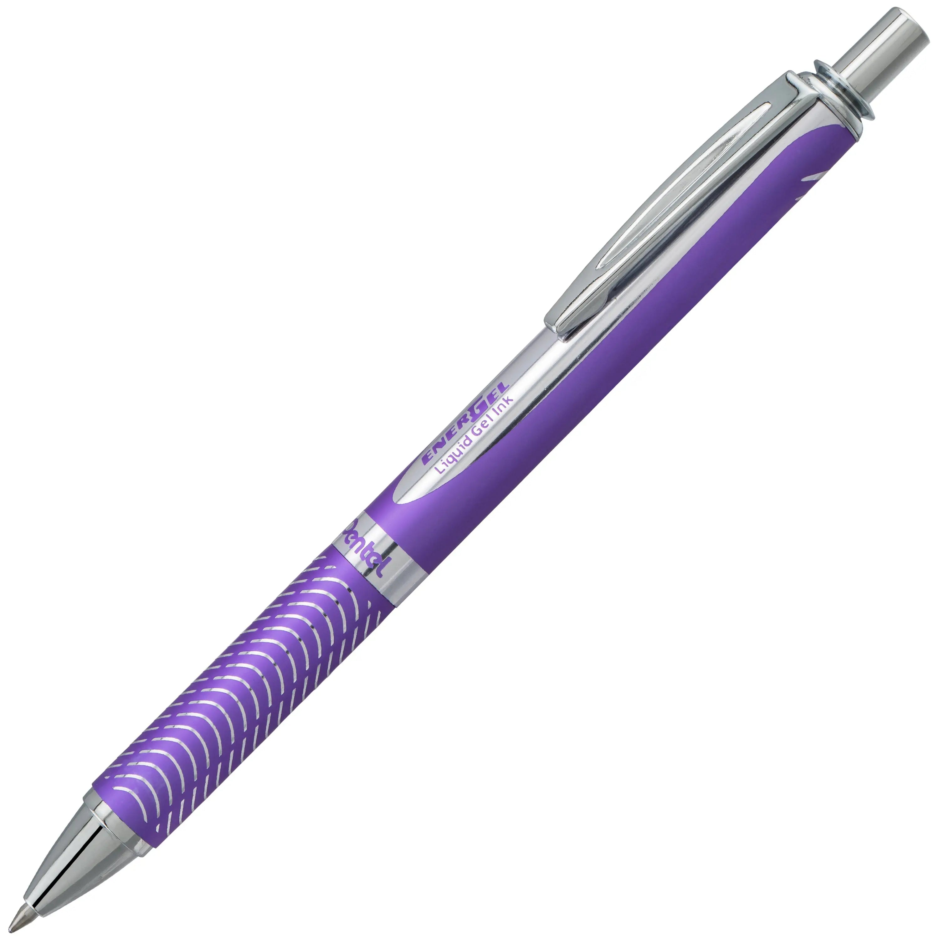 Sleek violet retractable gel pen with metal tip and comfortable grip, designed for smooth, consistent writing and premium performance in everyday use.