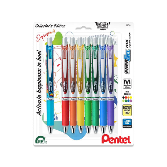 EnerGel Expressions, Liquid Gel Pens, Happiness Pack, (0.7mm) Medium Line, Assorted Ink, 8 - Pk  - Pentel of America, Ltd.