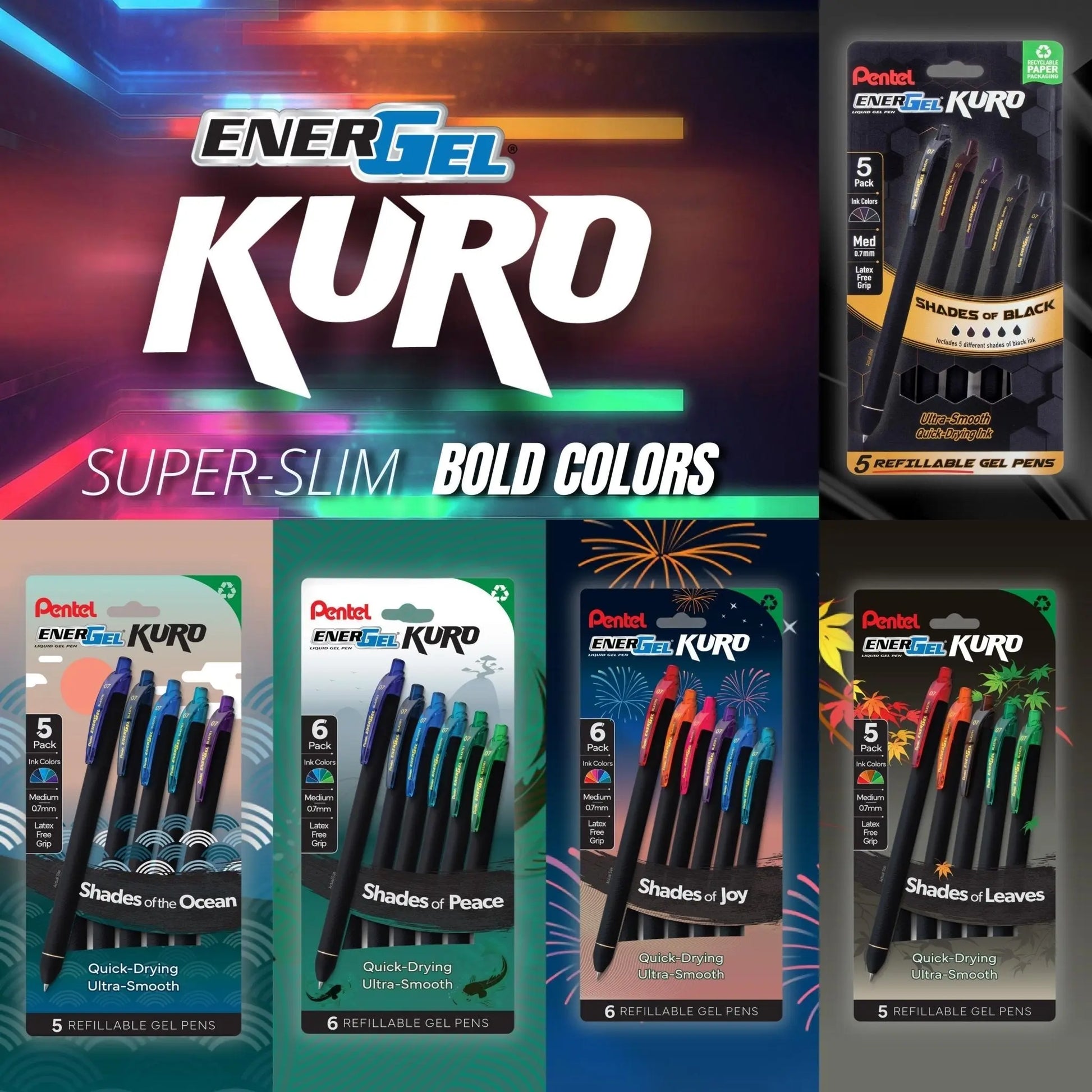 EnerGel Kuro Color Shades Collector's Bundle - Set of 5 - Pentel of America, Ltd.