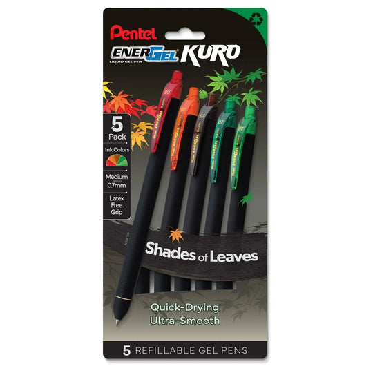 EnerGel Kuro, Shades of Leaves, Liquid Gel Pen, 0.7mm, 5 - pk - Pentel of America, Ltd.