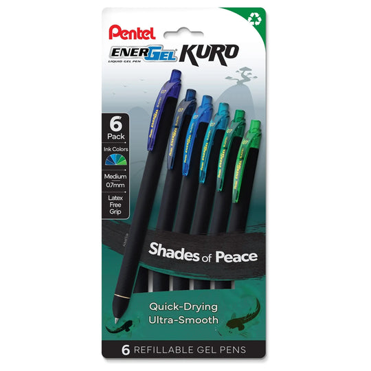 EnerGel Kuro, Shades of Peace, Liquid Gel Pen, 0.7mm, 6 - pk - Pentel of America, Ltd.