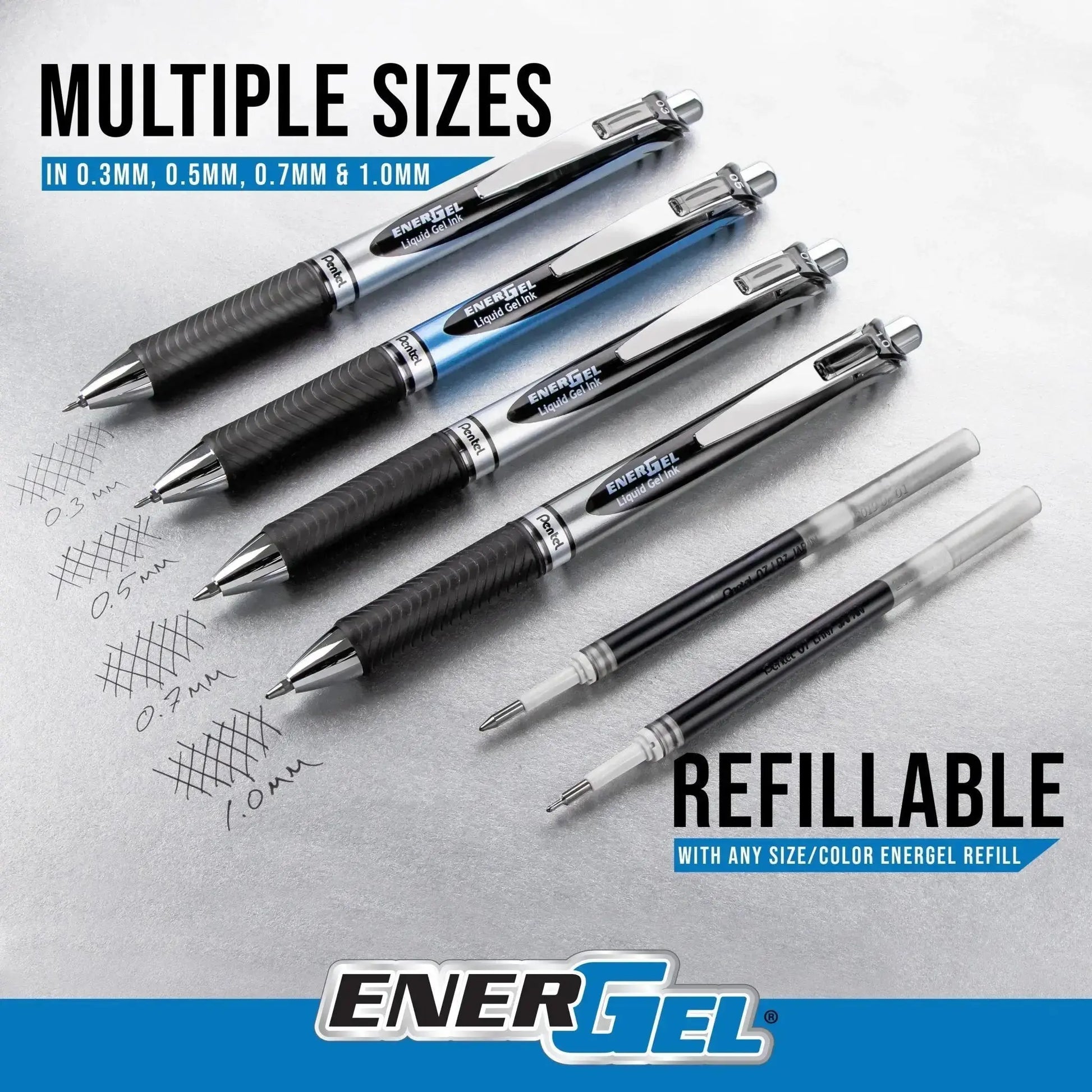 EnerGel RTX Refillable Liquid Gel Pen, 0.7mm, Black Ink 6 - pk - Pentel of America, Ltd.