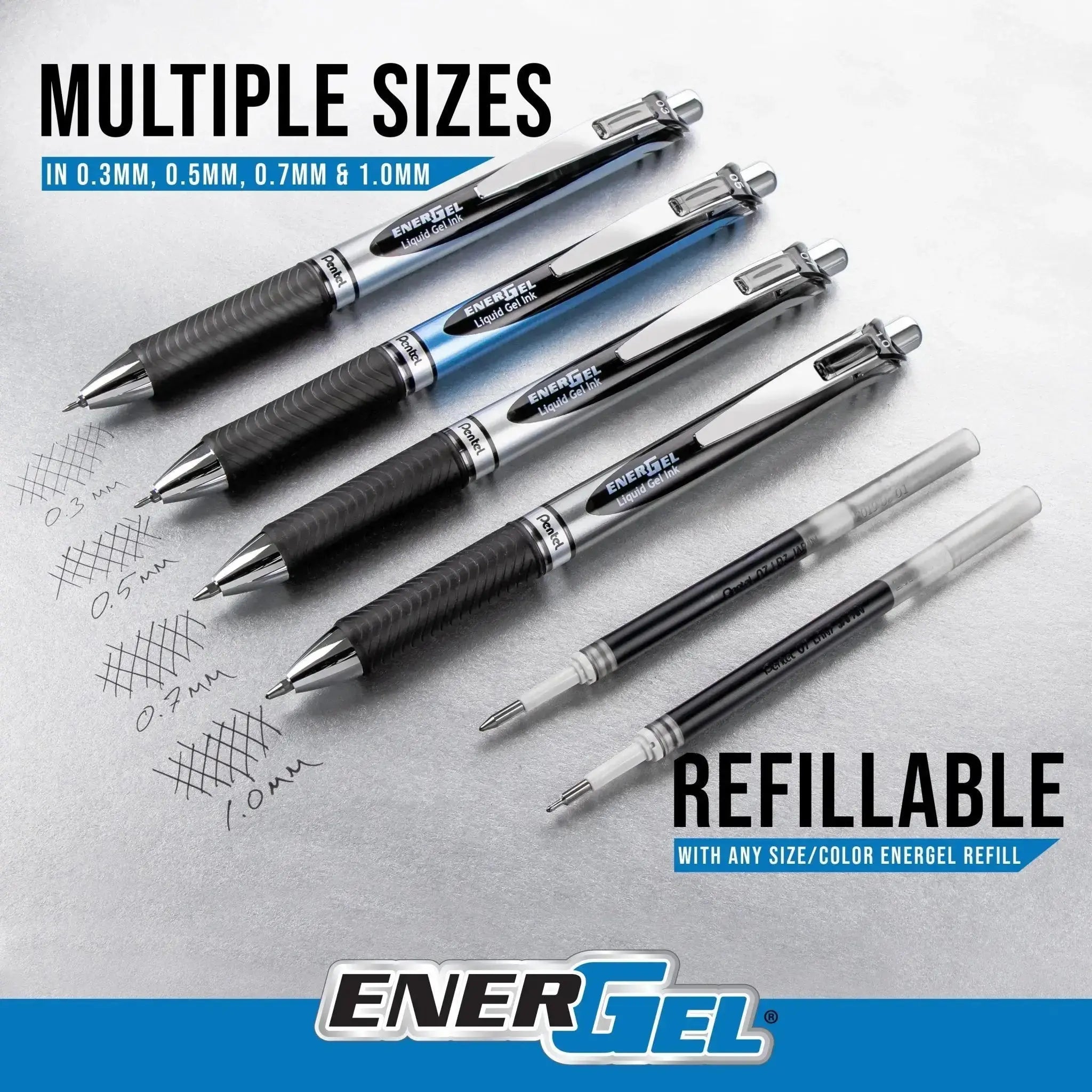 EnerGel RTX Refillable Liquid Gel Pen, 0.7mm, Black Ink 6 - pk - Pentel of America, Ltd.