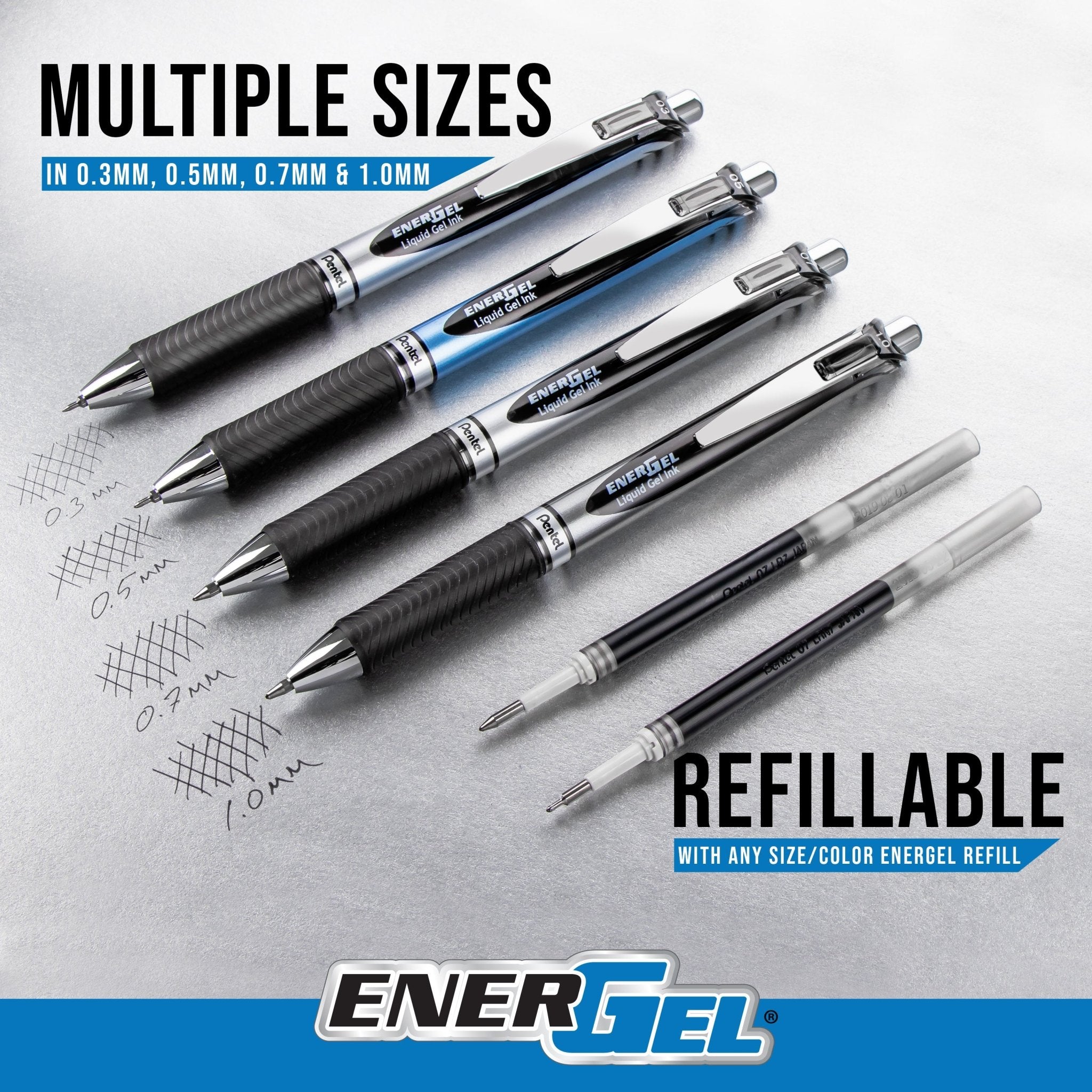 EnerGel RTX Refillable Liquid Gel Pen, 0.7mm, Black Ink 6 - pk - Pentel of America, Ltd.