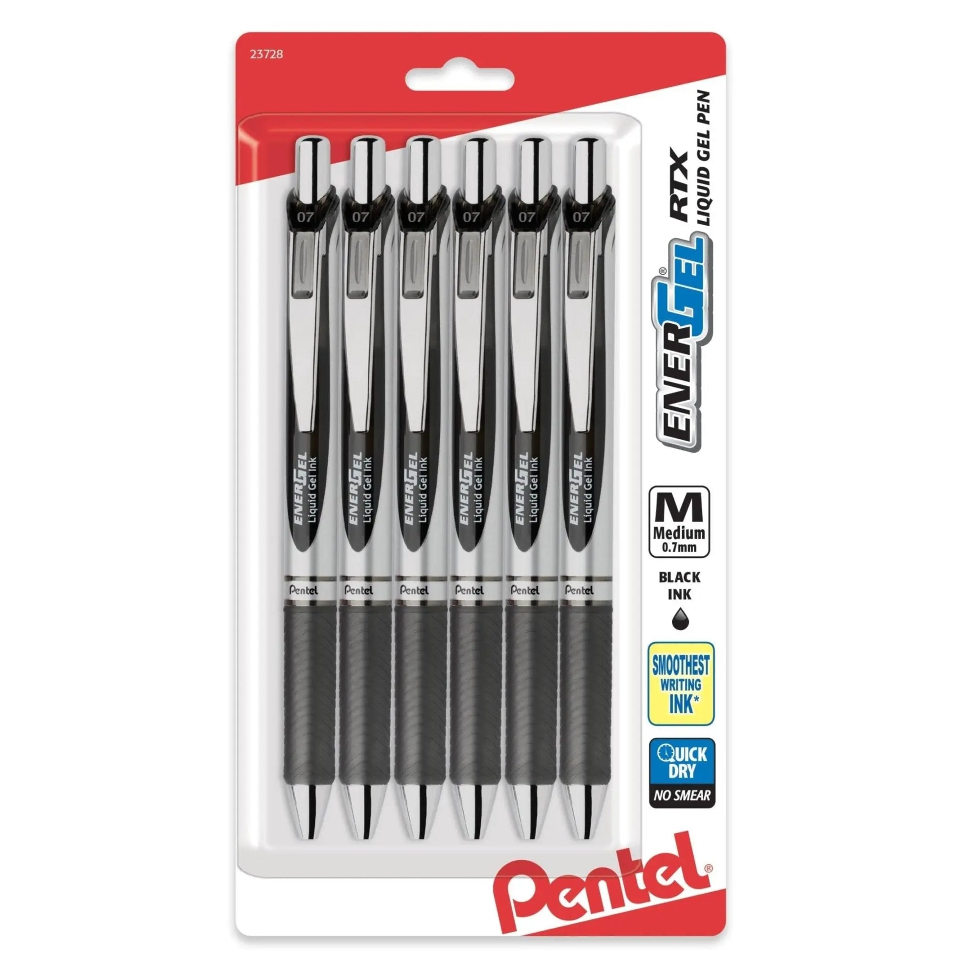 EnerGel RTX Refillable Liquid Gel Pen, 0.7mm, Black Ink 6 - pk - Pentel of America, Ltd.
