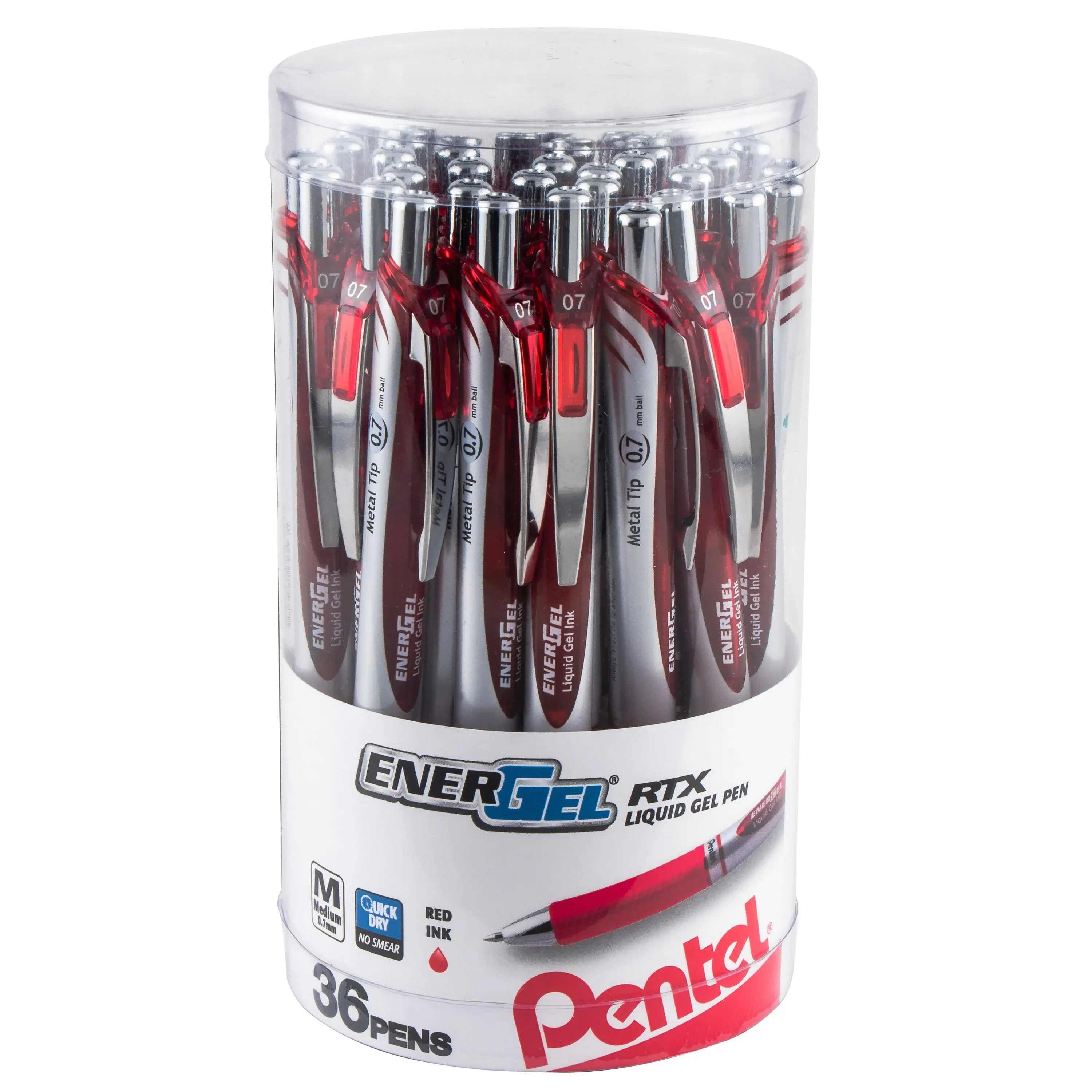EnerGel RTX Retractable Liquid Gel Pen, (0.7mm) Metal Tip, Medium Line, Canister 36pcs - Pentel of America, Ltd.