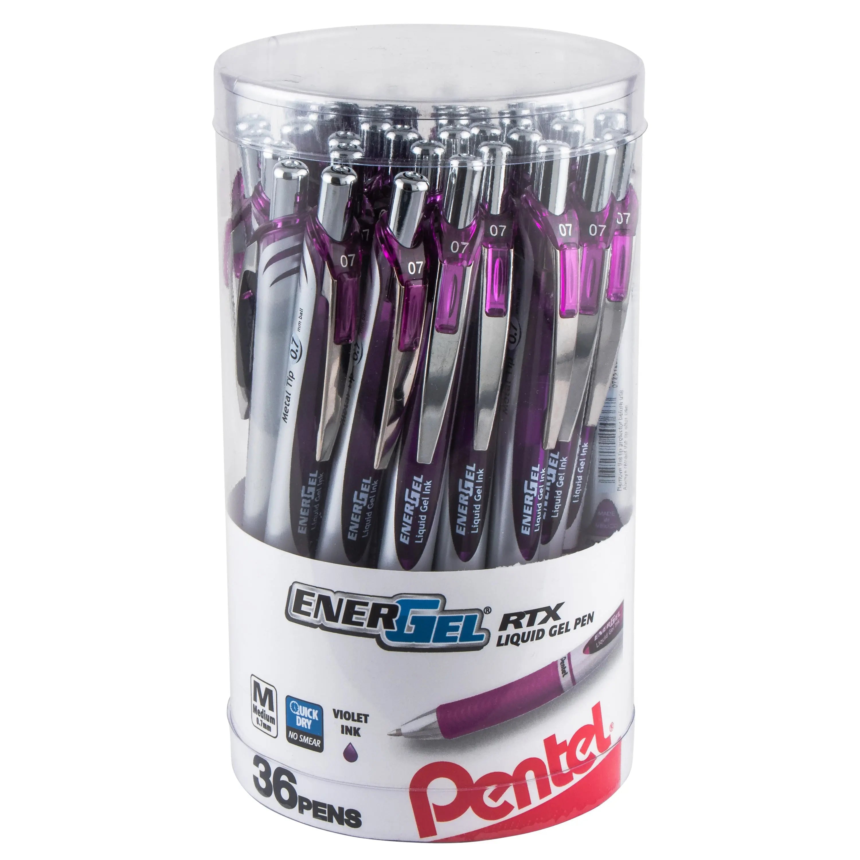 EnerGel RTX Retractable Liquid Gel Pen, (0.7mm) Metal Tip, Medium Line, Canister 36pcs - Pentel of America, Ltd.