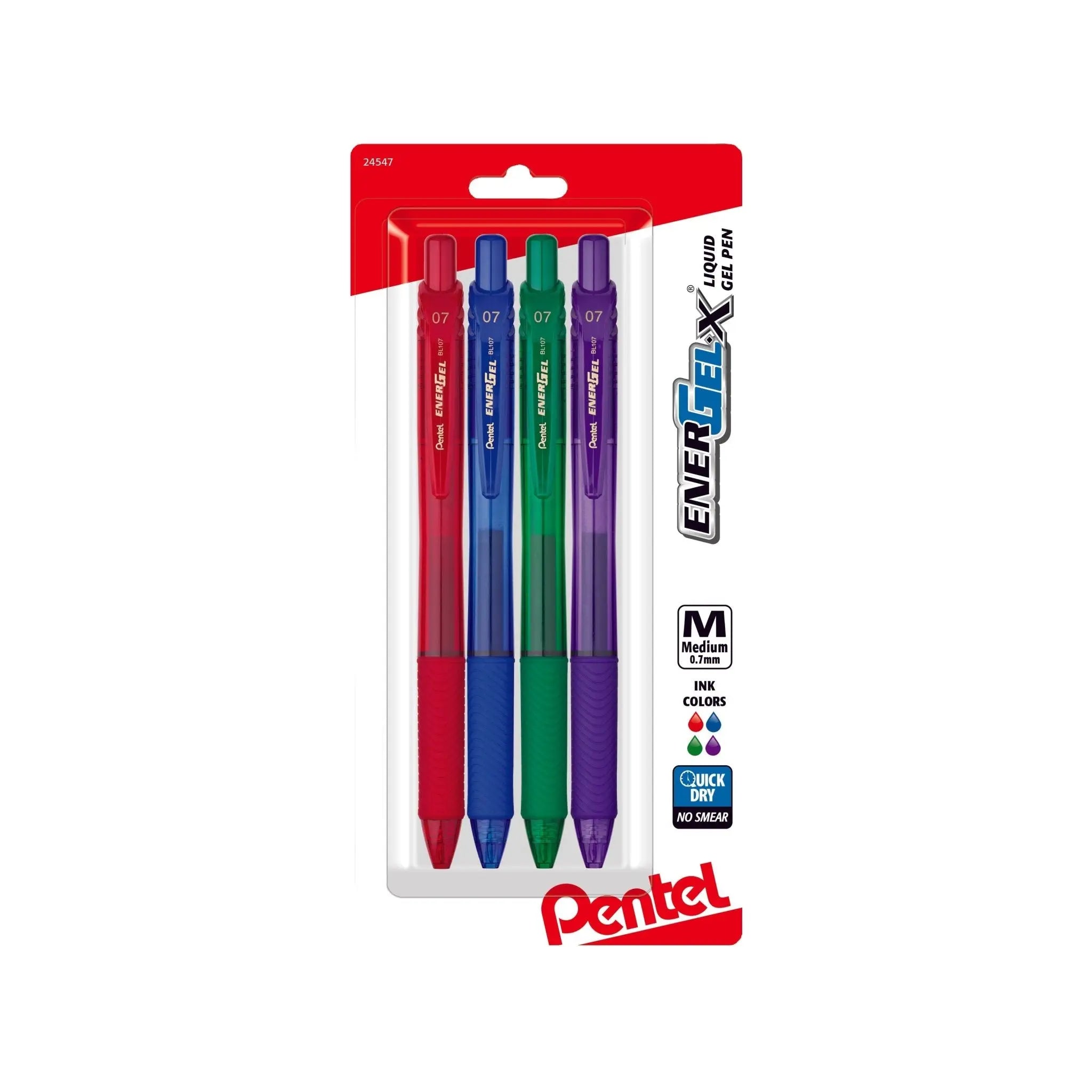 EnerGel - X RollerGel Pen Medium Line, Metal Tip, 4 Pack - Pentel of America, Ltd.