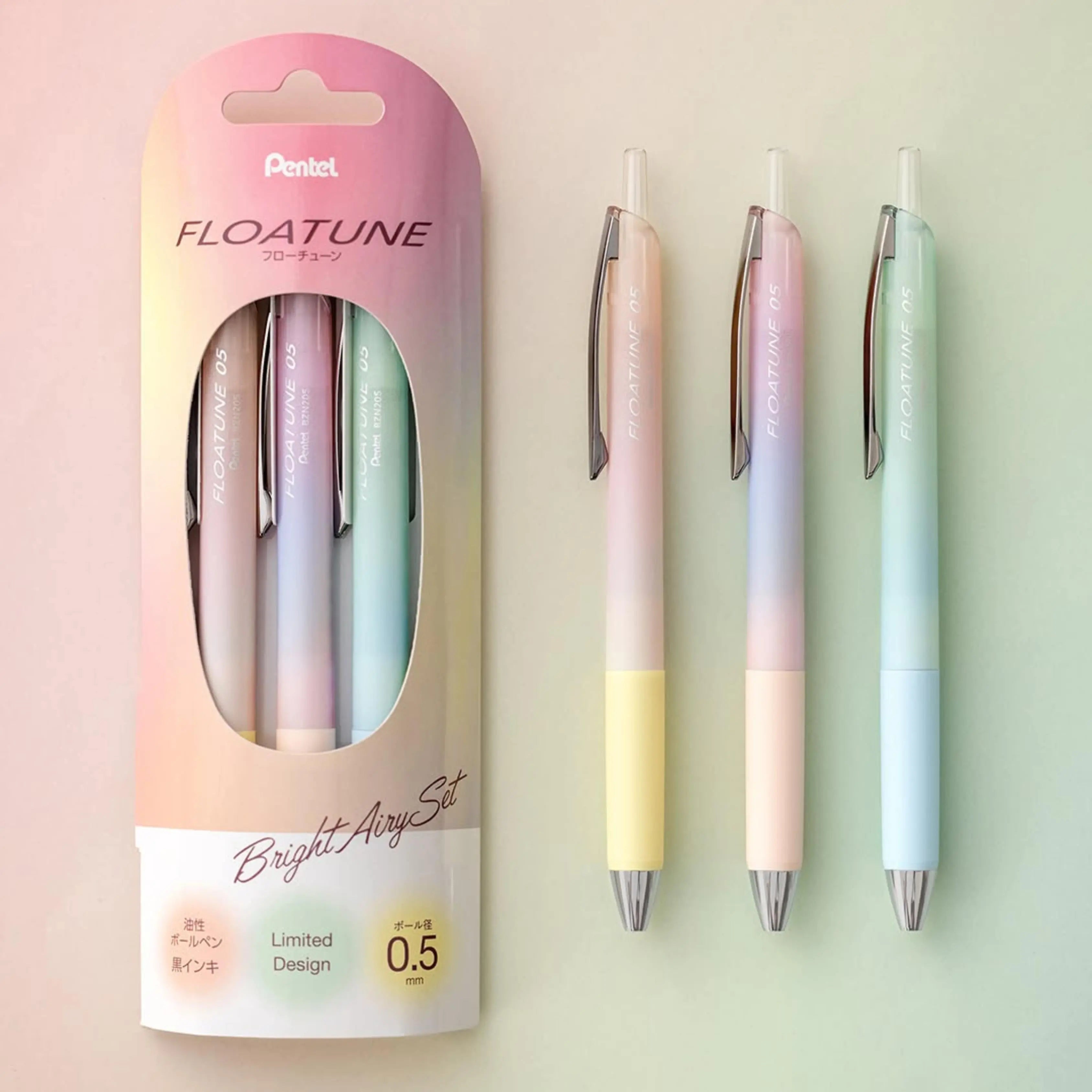 Floatune RT Retractable Rollerball Pen, (0.5mm) Needle Tip, Limited Edition Airy Sets, 3 - Pk - Pentel of America, Ltd.