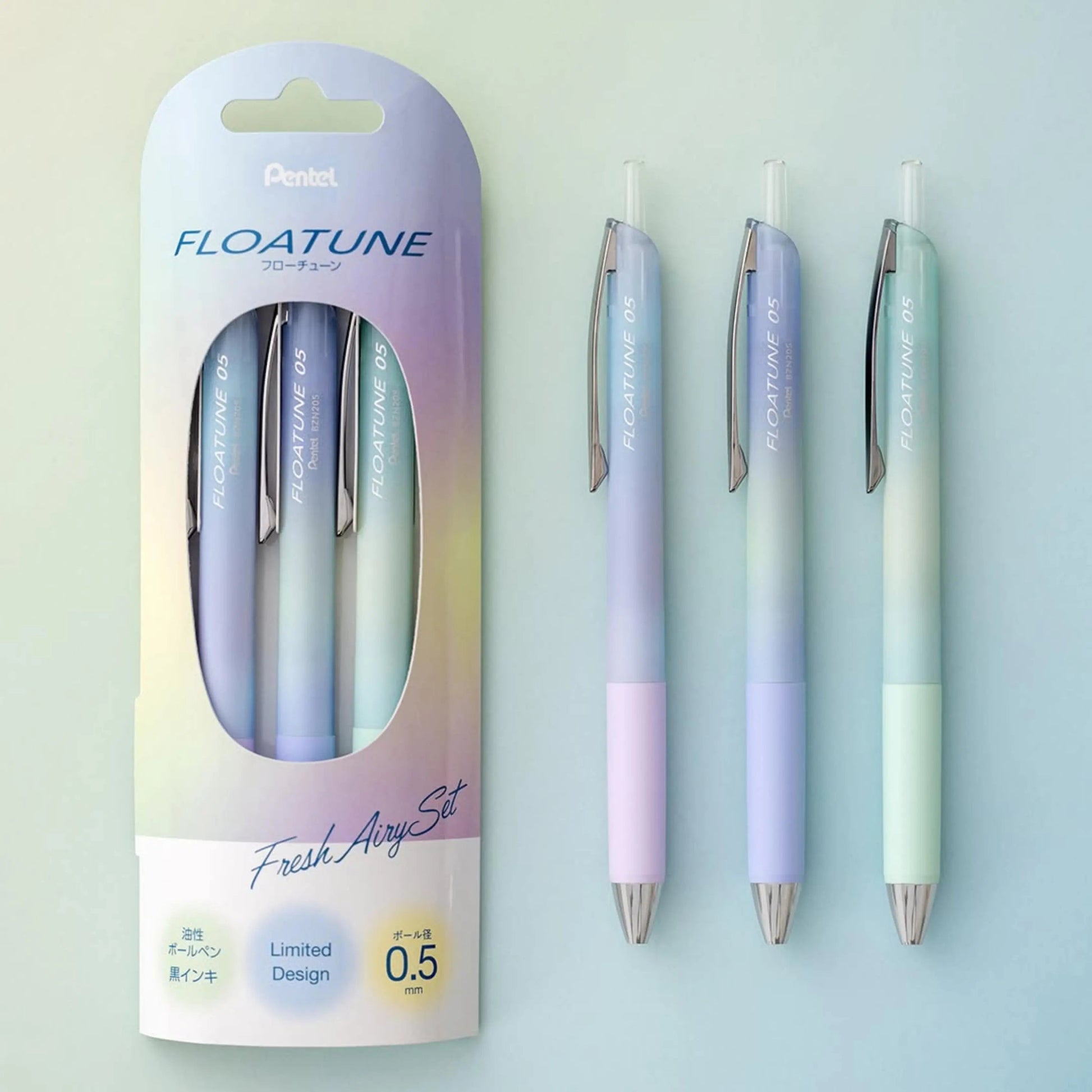 Floatune RT Retractable Rollerball Pen, (0.5mm) Needle Tip, Limited Edition Airy Sets, 3 - Pk - Pentel of America, Ltd.