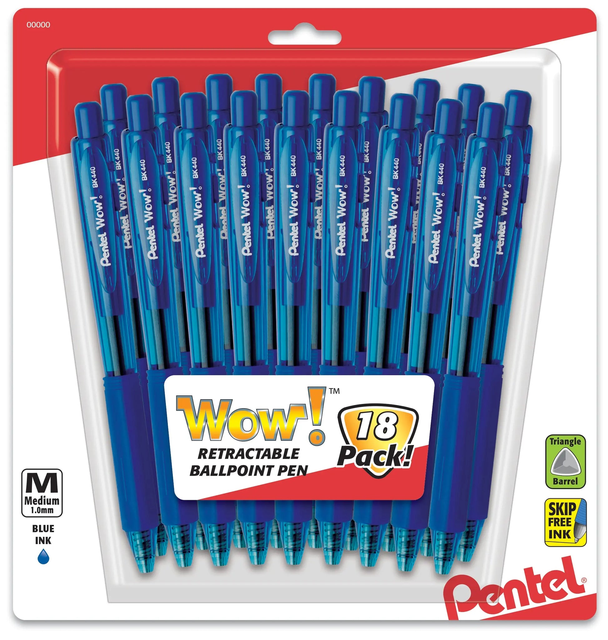 Pentel Wow! Retractable Ballpoint Pen, (1.0mm) Medium Line, NEW Ink, Assorted Colors 18-Pk  Pentel of America, Ltd.