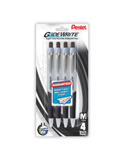 Pentel GlideWrite Ballpoint Pen with TechniFlo Ink, (1.0mm) Medium Line, Black Ink, 4-Pk