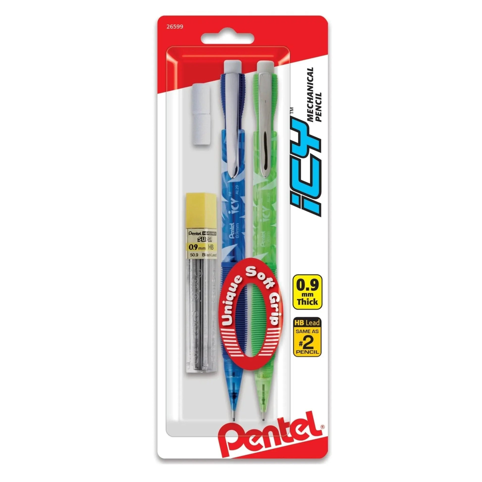 ICY Mechanical Pencil, 0.9mm, Assorted Barrels with Lead and 2 Eraser Refills 2 - Pk - Pentel of America, Ltd.