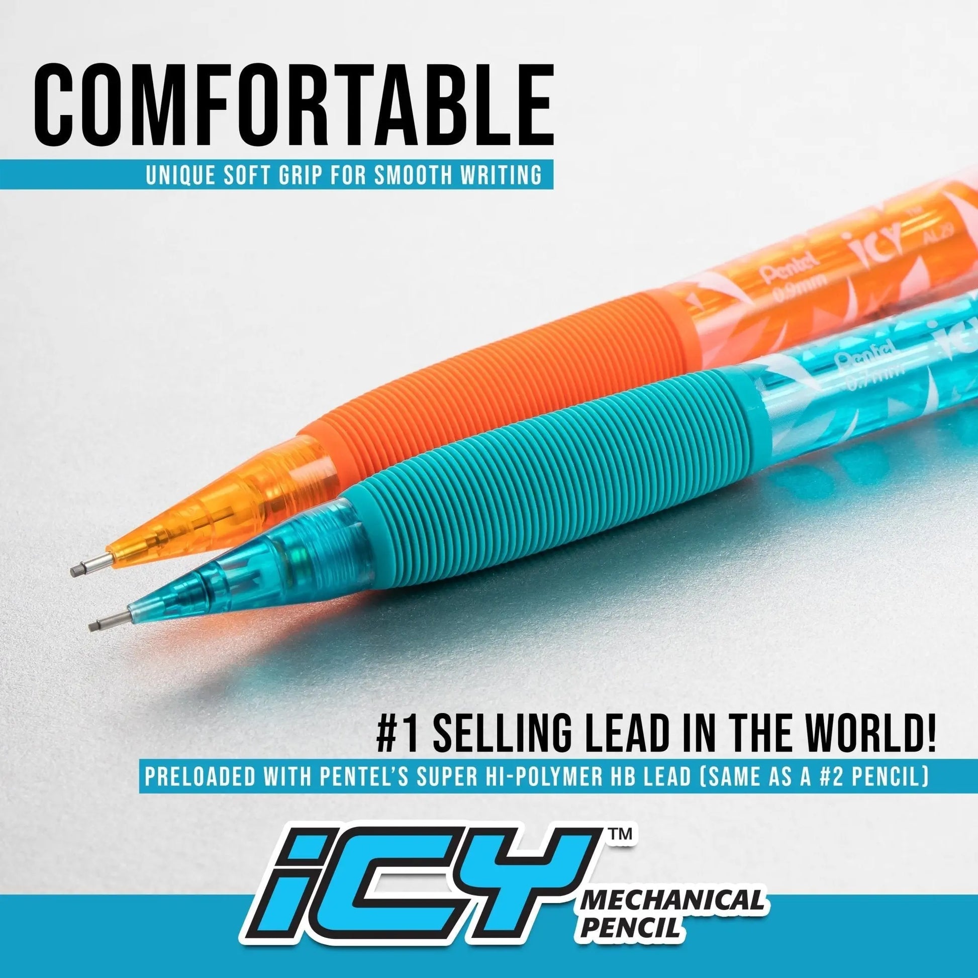 ICY Mechanical Pencil, 0.9mm, Assorted Barrels with Lead and 2 Eraser Refills 2 - Pk - Pentel of America, Ltd.