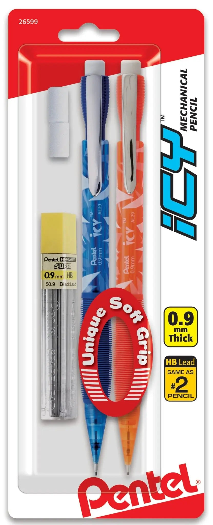 ICY Mechanical Pencil, 0.9mm, Assorted Barrels with Lead and 2 Eraser Refills 2 - Pk - Pentel of America, Ltd.