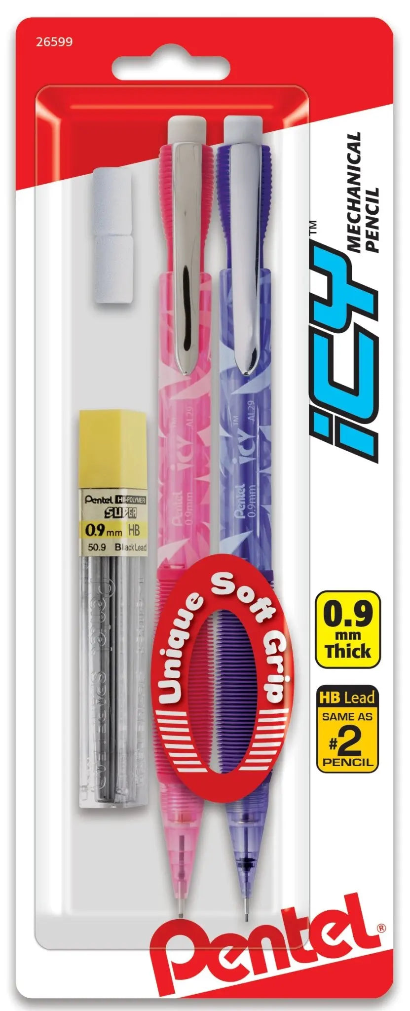 ICY Mechanical Pencil, 0.9mm, Assorted Barrels with Lead and 2 Eraser Refills 2 - Pk - Pentel of America, Ltd.