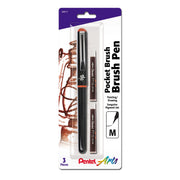 Pentel pocket brush pen with flexible tip and two sable ink refill cartridges in sanguine pigment ink, designed for expressive drawing and painting.