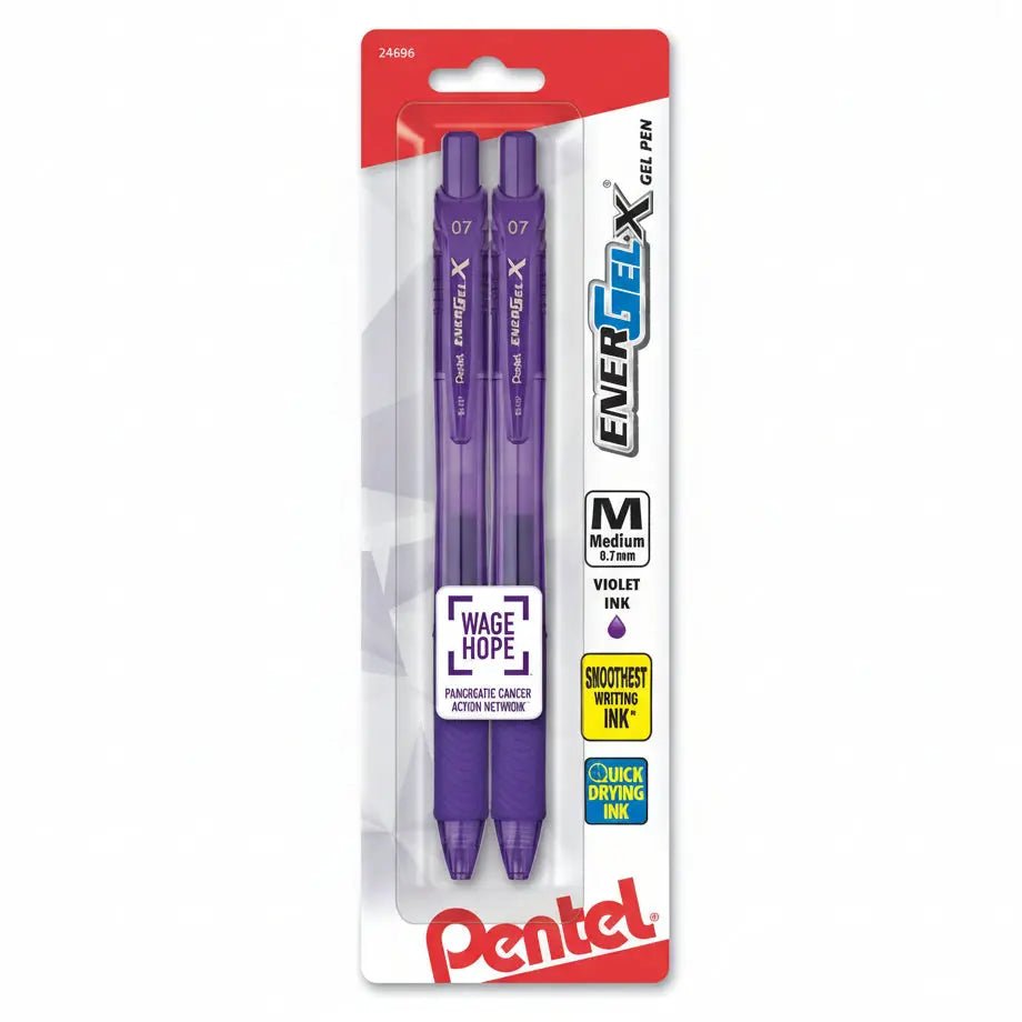 PANCAN Edition EnerGel - X Liquid Gel Pen Medium Line, Metal Tip - Violet Ink - 2 - pk - Pentel of America, Ltd.